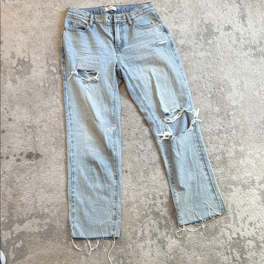 PacSun Blue Straight Leg Jeans with Distressed Details